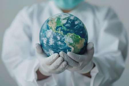 © Ilham - stock.adobe.com Foto: Arzt hält Weltkugel
